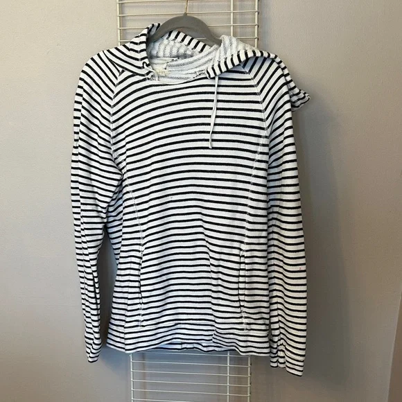 J. Crew Black & White Striped Knit Hoodie - Picture 1 of 2